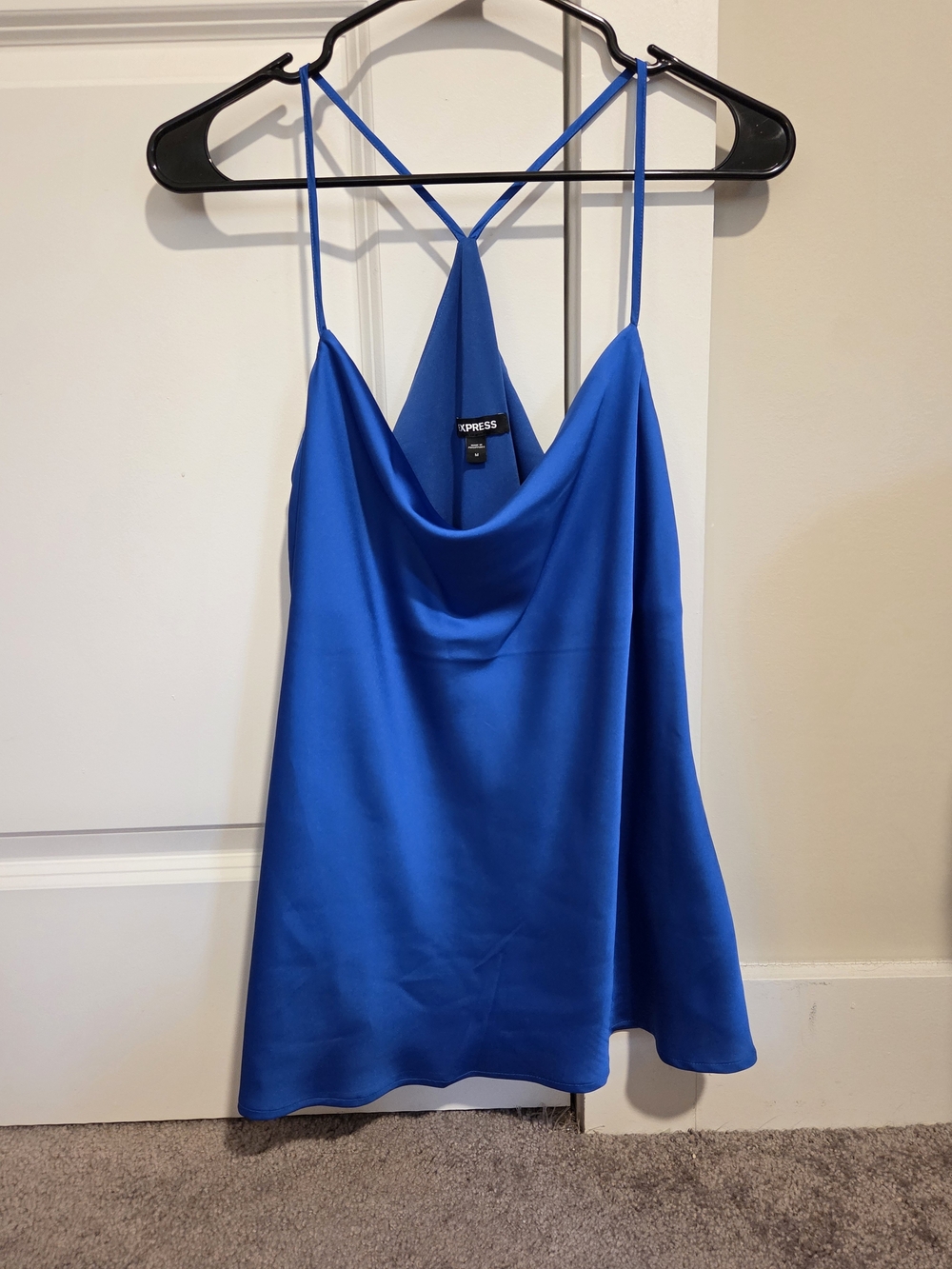 Express Royal Blue Satin Cowl-Neck Camisole